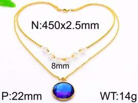 Stainless Steel Stone & Crystal Necklace