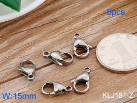 SS Heart Lobster Clasp--15mm--5pcs Pirce