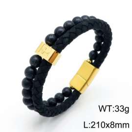 Stainless Steel Leather Bracelet