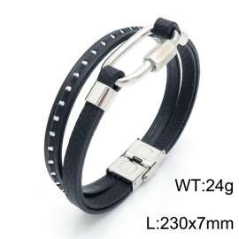 Stainless Steel Leather Bracelet