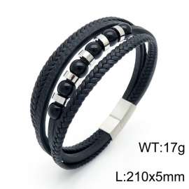 Stainless Steel Leather Bracelet