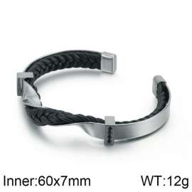 Stainless Steel Leather Bangle