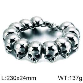 Men's Stainless Steel Skull Link Bracelet, Heavy Polished Biker Skull Chain Bracelet, Gothic Punk Rock Large Skull Wrist Cuff Jewelry Gift for Him