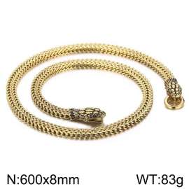 Men's Gold Plated Stainless Steel Double Snake Head Necklace Punk Foxtail Chain Necklace, Vintage Gothic Animal Snake Jewelry Gift for Men