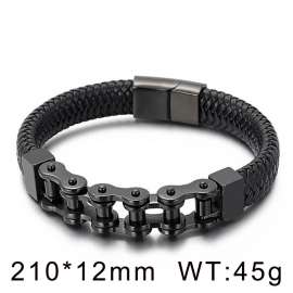 Stainless Steel black motorcycle chainLeather Bracelet