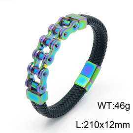 Stainless Steel Colorful Bike Chain Leather Bracelet