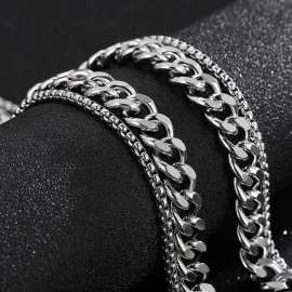 Stainless Steel Black-plating double chain cross Necklace