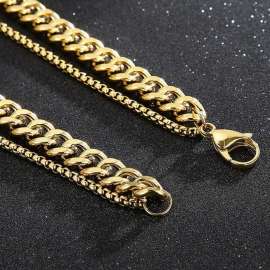 Steel color double chain cross Stainless Steel  Necklace