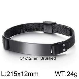 IP Black Plated  Black Leather Curved Strap Adjustable Bracelet
