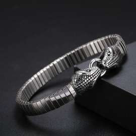 Double Snakehead Punk Style Stretch Men's Bracelet