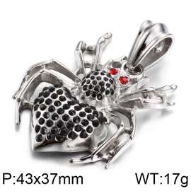 Stainless Steel Halloween Diamond Red-Eyed Spider Pendant