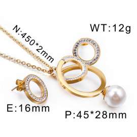 Gold Zircon Clay Pearl Circle Ladies Set