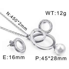 Steel Zircon Clay Pearl Circle Ladies Set