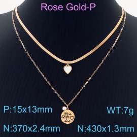 Double Layer Link Chain Necklace Women Stainless Steel Choker Jewelry 304 Rose Gold Color