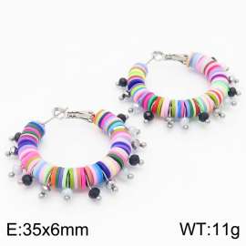 Korean Circled Hoop Shaped Earrings Women Stainless Steel 304 With Polymer Clay  Bohemian Statement Jewelry Multi-Color