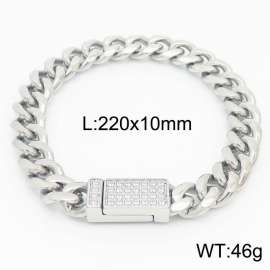 10mm Polished Cubic Zirconia Cuban Chain Bracelet Men Stainless Steel 304 Hip Hop Rock Silver Color
