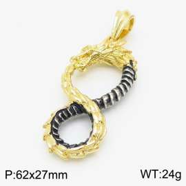Unisex Half Gold Plated Stainless Steel Twisted Chinese Dragon Pendant