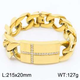 Men Stainless Steel Cuban Link Bracelet with CNC CZ Cross pattern