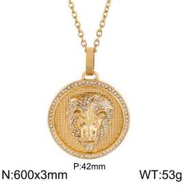 European and American hiphop stainless steel round brand necklace personality diamond lion head male pendant necklace