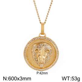 European and American hiphop stainless steel round brand necklace personality diamond lion head male pendant necklace