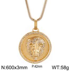 European and American hiphop stainless steel round brand necklace personality diamond lion head male pendant necklace