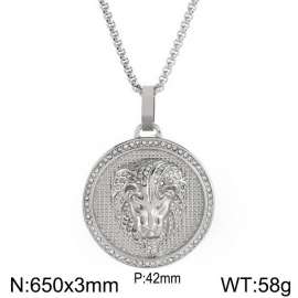 European and American hiphop stainless steel round brand necklace personality diamond lion head male pendant necklace