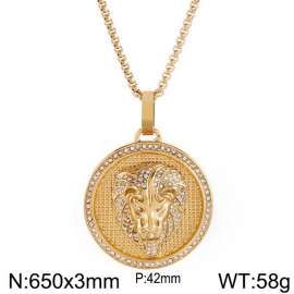 European and American hiphop stainless steel round brand necklace personality diamond lion head male pendant necklace