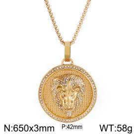 European and American hiphop stainless steel round brand necklace personality diamond lion head male pendant necklace