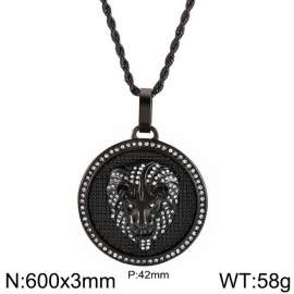 European and American hiphop stainless steel round brand necklace personality diamond lion head male pendant necklace