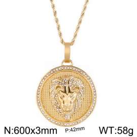 European and American hiphop stainless steel round brand necklace personality diamond lion head male pendant necklace