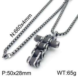Bicycle Mesh Flower Cross Pendant Square Pearl Men's Necklace