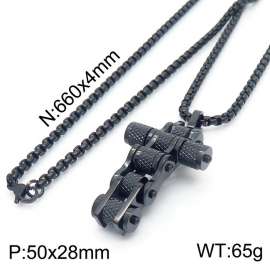 Bicycle Mesh Flower Cross Pendant Square Pearl Men's Necklace