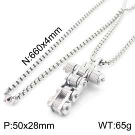 Bicycle Mesh Flower Cross Pendant Square Pearl Men's Necklace