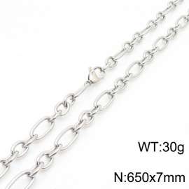 7mm65cm=Simple men's and women's irregular O-ring chain lobster clasp silver necklace