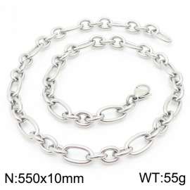 10mm55cm=Simple men's and women's irregular O-ring chain lobster clasp silver necklace