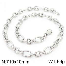 10mm71cm=Simple men's and women's irregular O-ring chain lobster clasp silver necklace