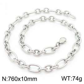 10mm76cm=Simple men's and women's irregular O-ring chain lobster clasp silver necklace