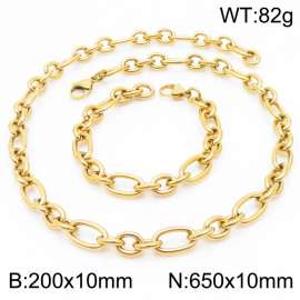 10mm20cm10mm65cm=Simple men's and women's irregular O chain lobster clasp gold-plated jewelry set