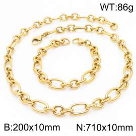10mm20cm10mm71cm=Simple men's and women's irregular O chain lobster clasp gold-plated jewelry set
