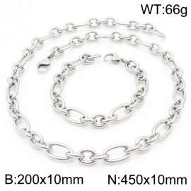10mm20cm10mm45cm=Simple men's and women's irregular O-chain lobster clasp silver jewelry set