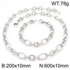 10mm20cm10mm60cm=Simple men's and women's irregular O-chain lobster clasp silver jewelry set