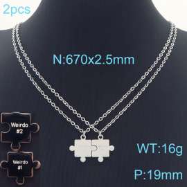 2Pcs Stainless Steel Polished Couple's Puzzle Engraved Pendant Necklace O Chain Jewelry Necklaces