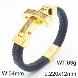 Creative 18K Gold StainlesCreative 18K Gold Stainless Steel Cross Bracelet Cowhide Braided Men's Titanium jewellery Bangless Steel Cross Bracelet Cowhide Braided Men's Titanium jewellery Bangles