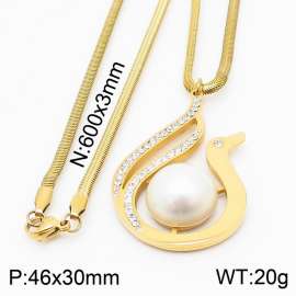Stainless steel 600x3mm snake chain with shell bead crystal wihte mud swan pendant trendy gold necklace