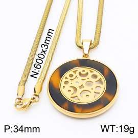 Stainless steel 600x3mm snake chain with crystal circle blooming flowers pendant trendy gold necklace
