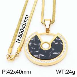 Stainless steel 600x3mm snake chain with big stone plastic sheet glasses sector circle pendant trendy gold necklace