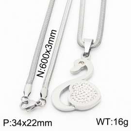 Stainless steel 600x3mm snake chain with shiny crystal swan white mud pendant trendy necklace