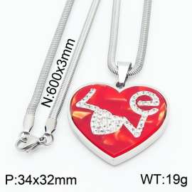 Stainless steel 600x3mm snake chain with LOVE crystal red plastic sheet glasses heart pendant trendy necklace