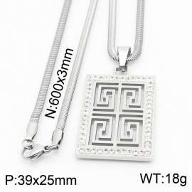Stainless steel 600x3mm snake chain with rectangle whith mud shiny   crystal pendant trendy necklace