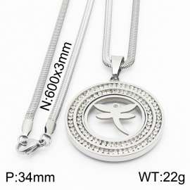 Stainless steel 600x3mm snake chain with dragonfly shiny crystal  circle pendant trendy necklace